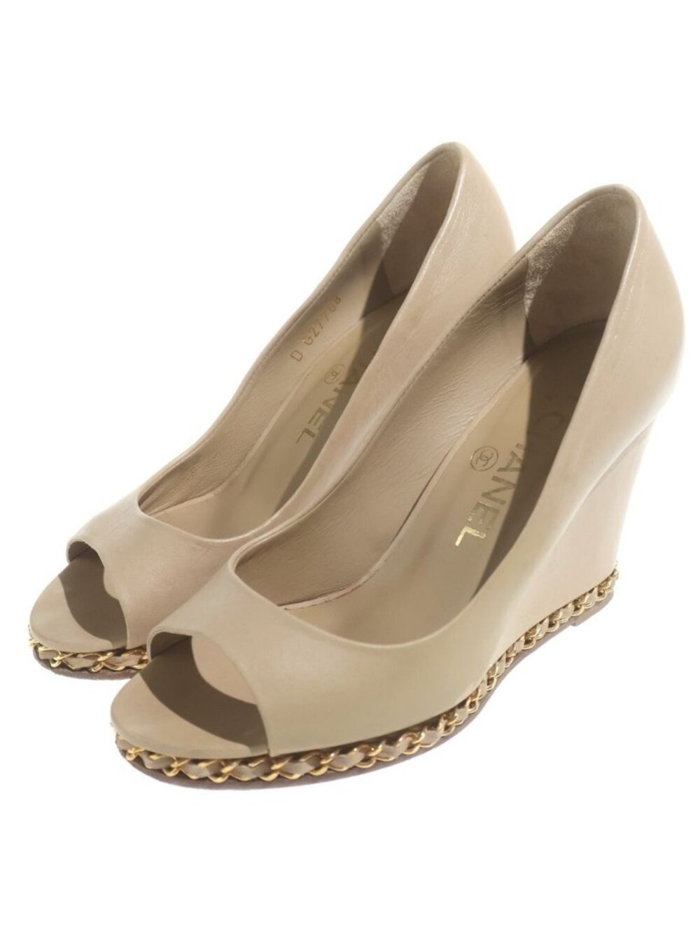 Chanel Chain Leather Beige 36 Heels